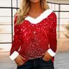 Women's Casual Christmas Print Long Sleeve Top with Plush Collar for Winter