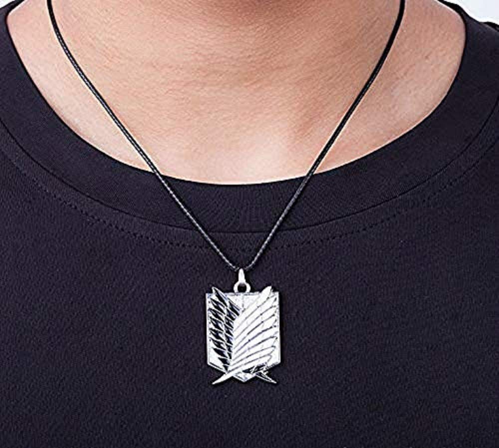 Attack on Titan Wings of Freedom Costume Basement and Necklace 3-Piece Set Shirt, Key, (XL, Black)