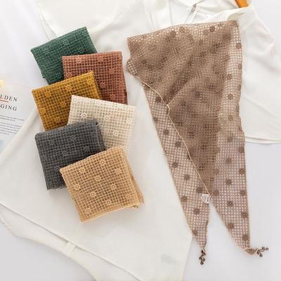 Forest Embroidery Small Flower Triangular Scarf for Women's Summer Thin Neck Protection Silk Scarf Versatile Decoration Hollow Out