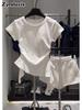 Korean Style Crisscross Crop Top Women's Summer Slim Fit Elegant Irregular Ruffle T-Shirt