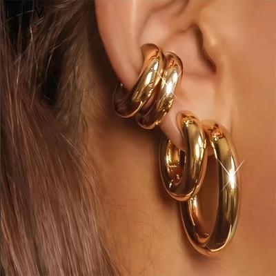 17KM 4 stücke Mode Übertrieben C-Förmigen Hoop Ohrringe Für Frauen Vintage Gold Farbe Glatte Ohrring Set Schmuck Hochzeit mädchen Geschenke 2025