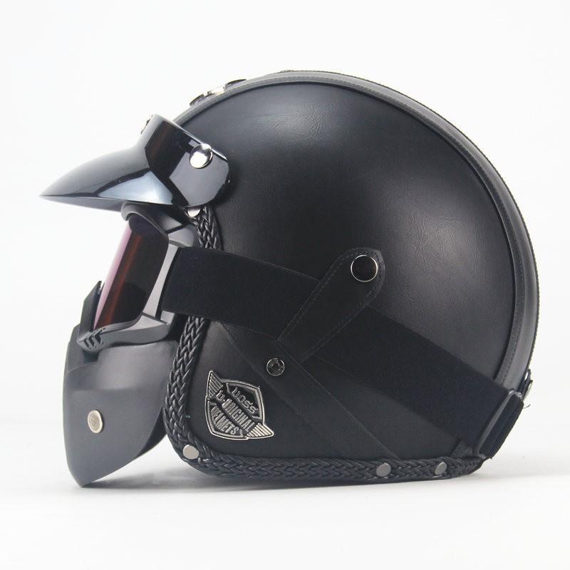 Custom Vintage 3/4 Open Face Motorcycle Helmet Men Women Handcrafted PU Leather ABS Shell