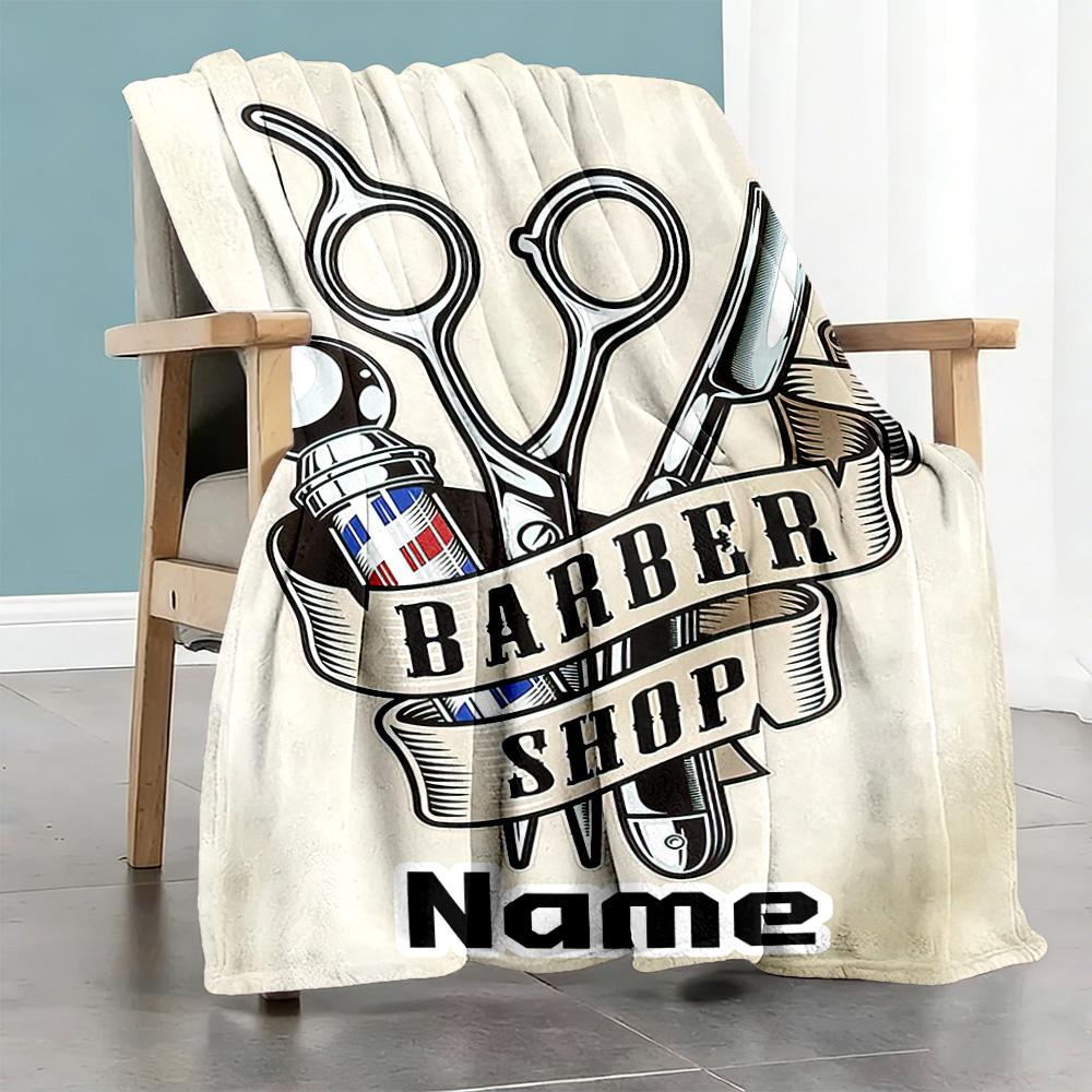 Haircut Scissors Personalized Name Blanket Cozy Customizable Blanket Warmthful Decor for Chair Bed Home Decor Nap Four Seasons Multipurpose