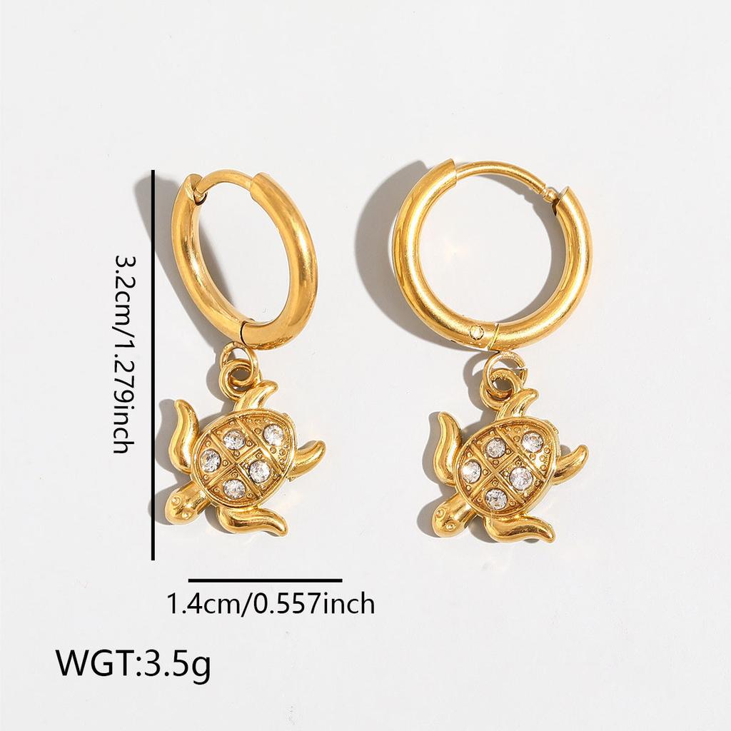 Novirassine Nautical Turtle Shell Hoop Earrings 18K Gold Plated Stainless Steel Zircon Jewelry for Women Summer Beach Dangle