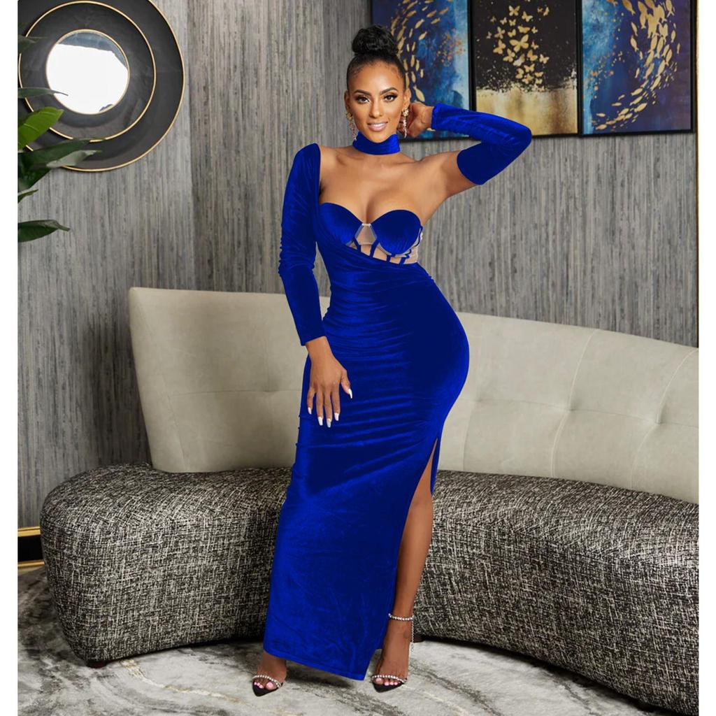 X6652 European & American Fashion Solid Color Women's Bandeau Evening Gown with Gloves
