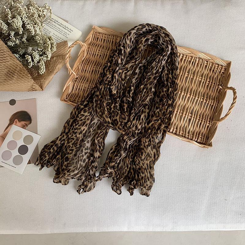 Vintage Cotton and Linen Scarf for Women Autumn and Winter Printed Thin Pleated Scarf Silk Scarf