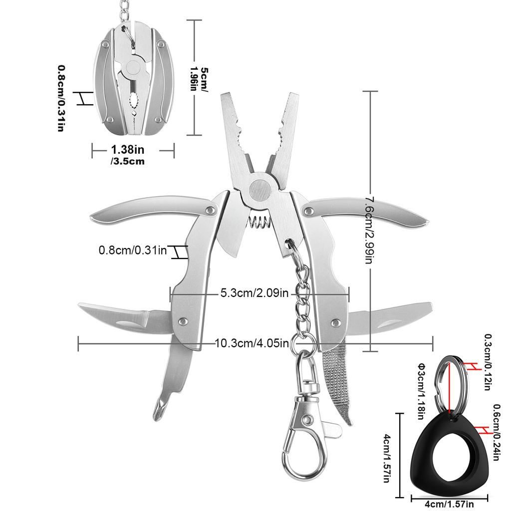 Mini EDC Polished 6-in-1 Stainless Steel Multifunctional Pliers Multi Tools With Silicon AirTag Case Skyfox