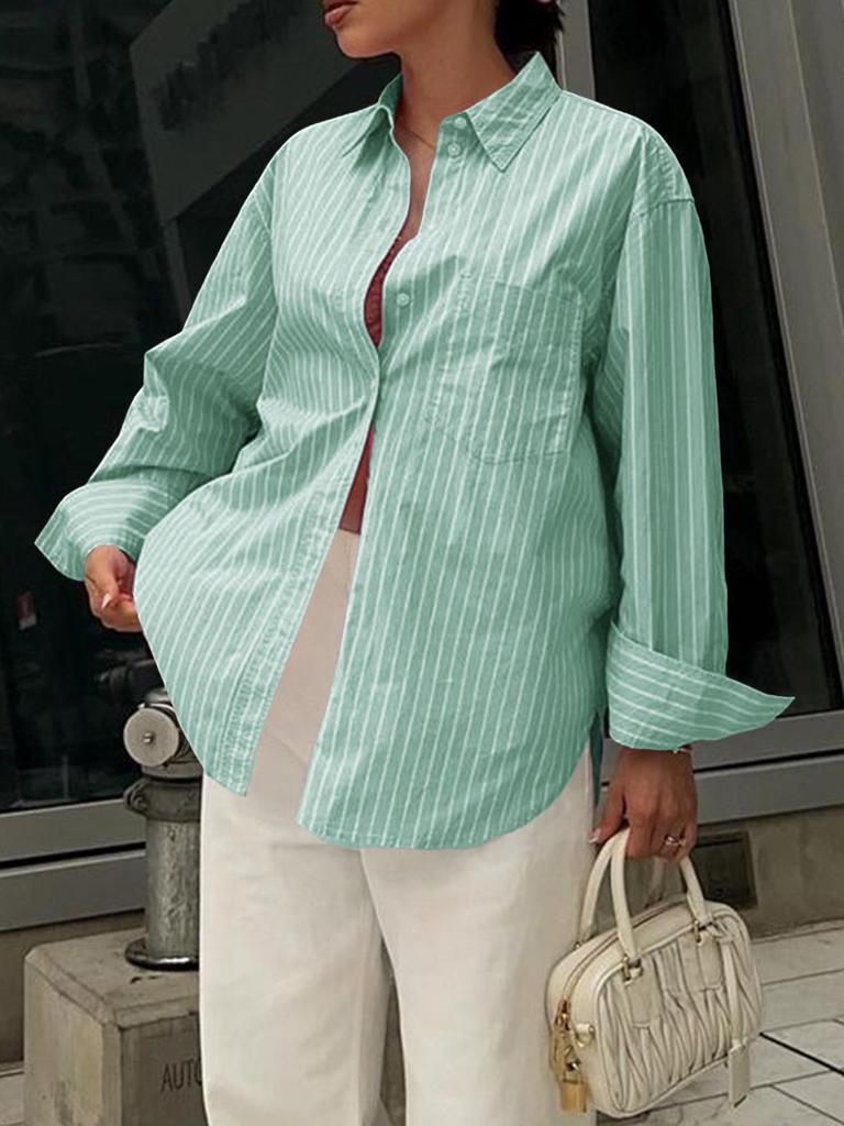 Summer 2025 Women's Casual Striped Long-Sleeve Shirt
