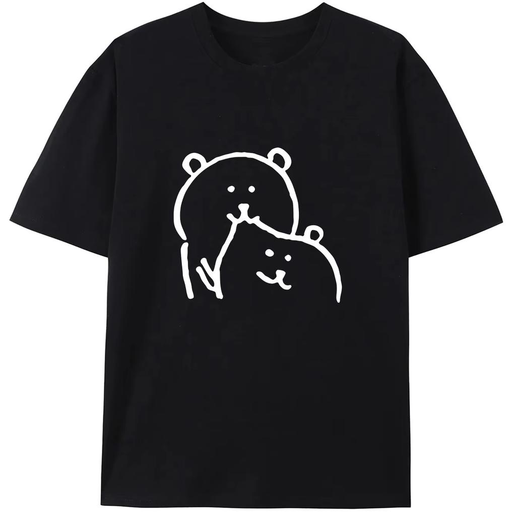 2026 Summer Korean Casual Short Sleeve Tee Selfdeprecating Hugging Cartoon Bear Print Unisex Top