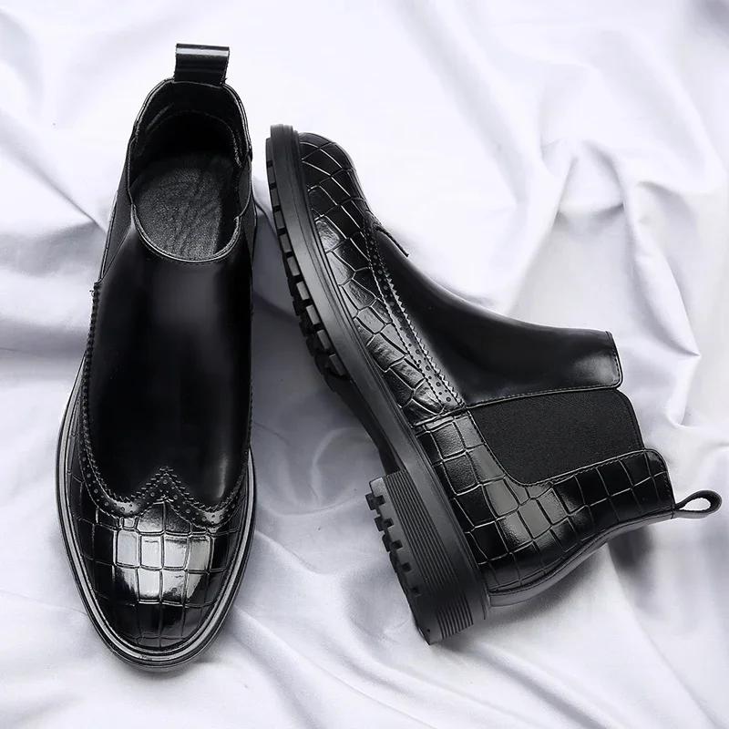Fashion High Quality Men's Casual Chelsea Boots Luxury Brand Comfy Business Men Ankle Boots New Designer Soft Leather Mens Dress Shoes