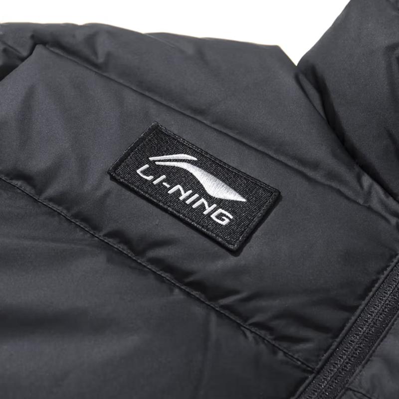 Li Ning Football Series Logo Letter Minimalist Trendy Casual Stand Collar Thick Warm Down Jacket Men Outerwear YYMV217-1
