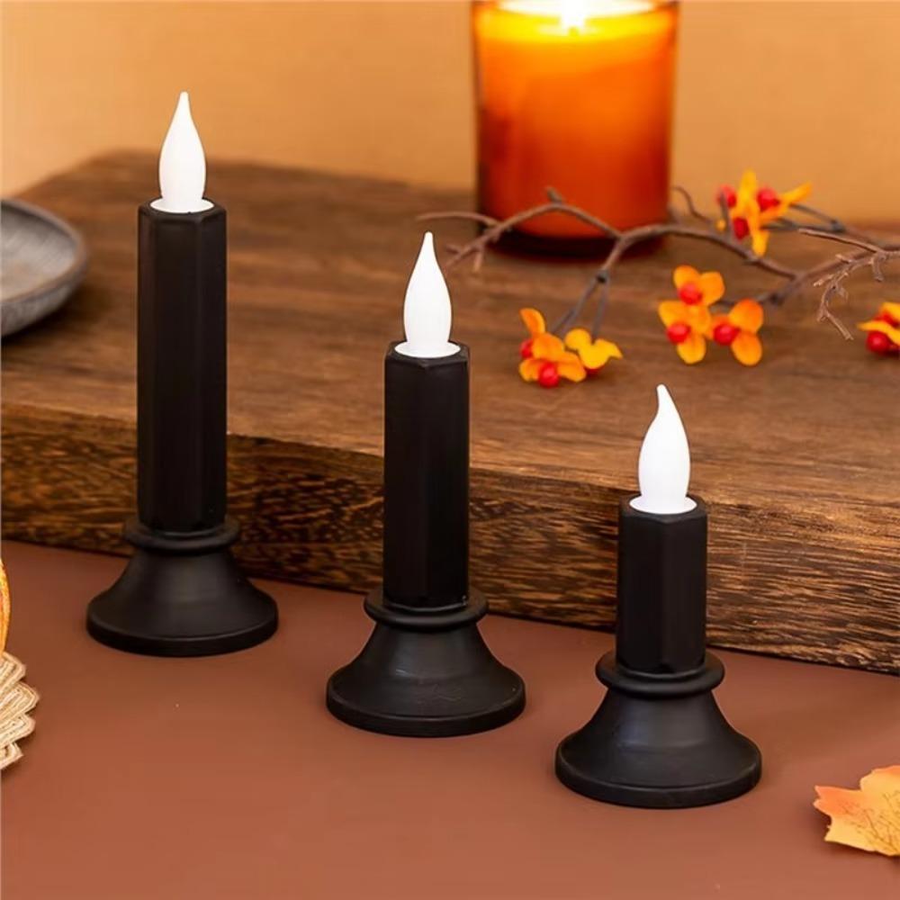Simple Flameless Halloween Black LED Candle Simulated Warm Light Electronic Candle Lights Plastic LED Electronic Candle Party