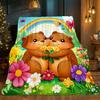 Love Otters Holding Flowers Rainbow Garden Blanket Soft Flannel Throw Home Decor Art Print Couple Gift Kids Bedroom Decor