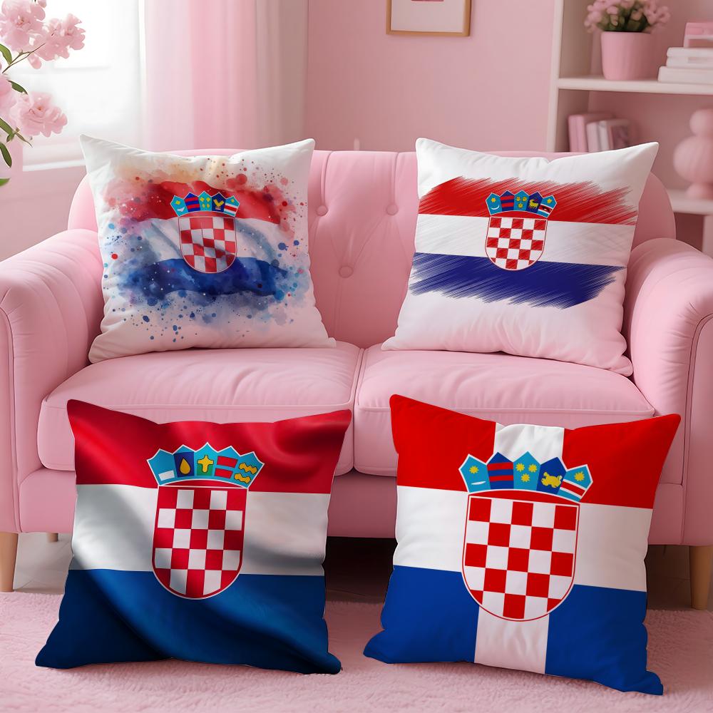 Republic Of Croatia Flag Cushion Cover Plush Fabric Soft Double-Sided Printed Sofa Warm Winter Home Gift Pillow Cover