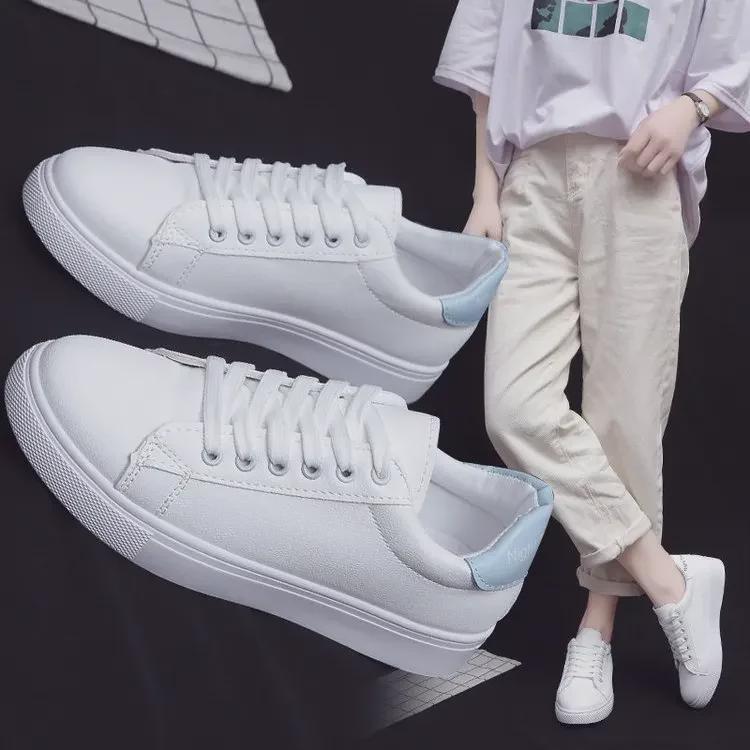 2022 New Women's Sports Leather White Shoes - Spring, Summer, and Autumn All-Match Casual Running Shoes for Students