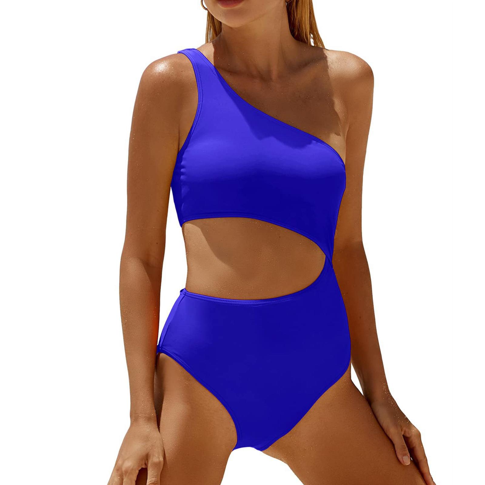 

Women s Fashion Color Block One-Shoulder One-Piece Swimsuit XL