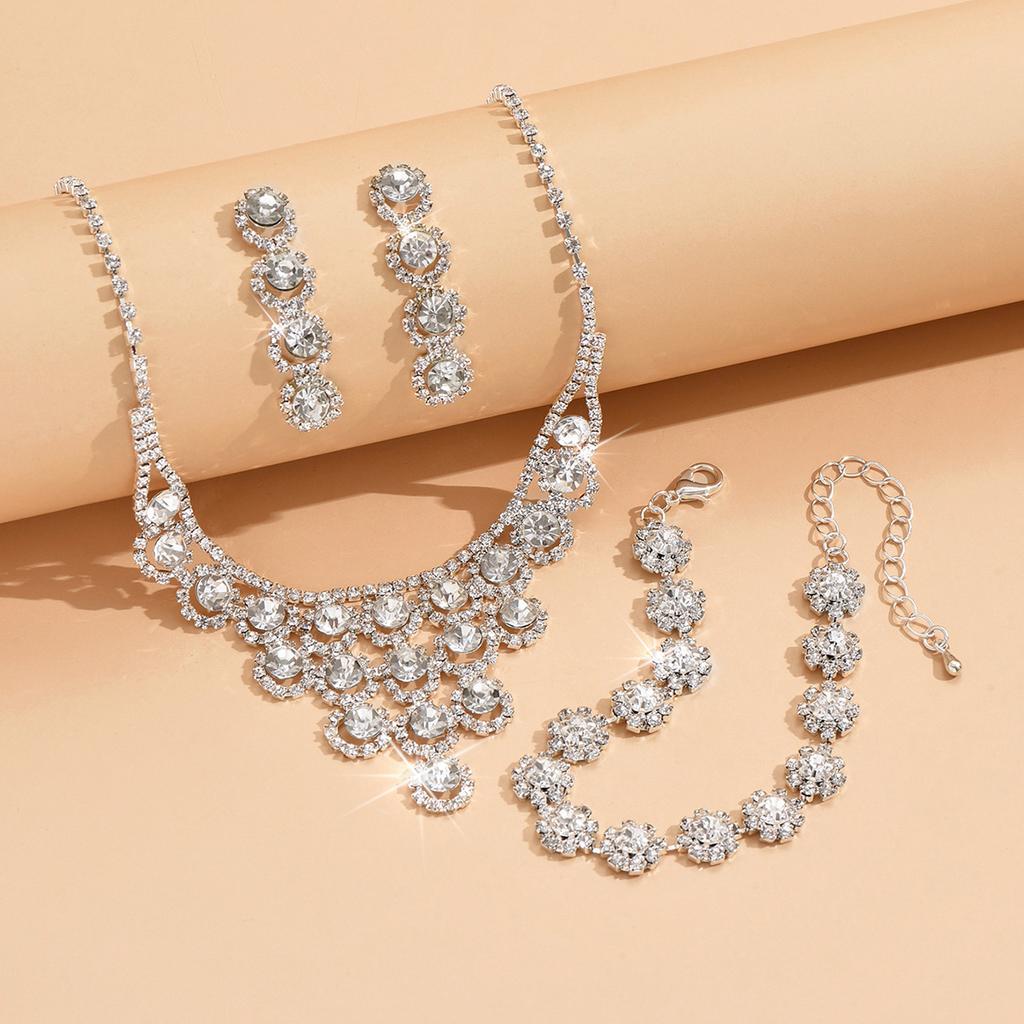 3 Stück Klaue Kette Perle Damen Halskette Ohrringe Armband Zirkon Set Kleid Dinner Halskette Accessoires