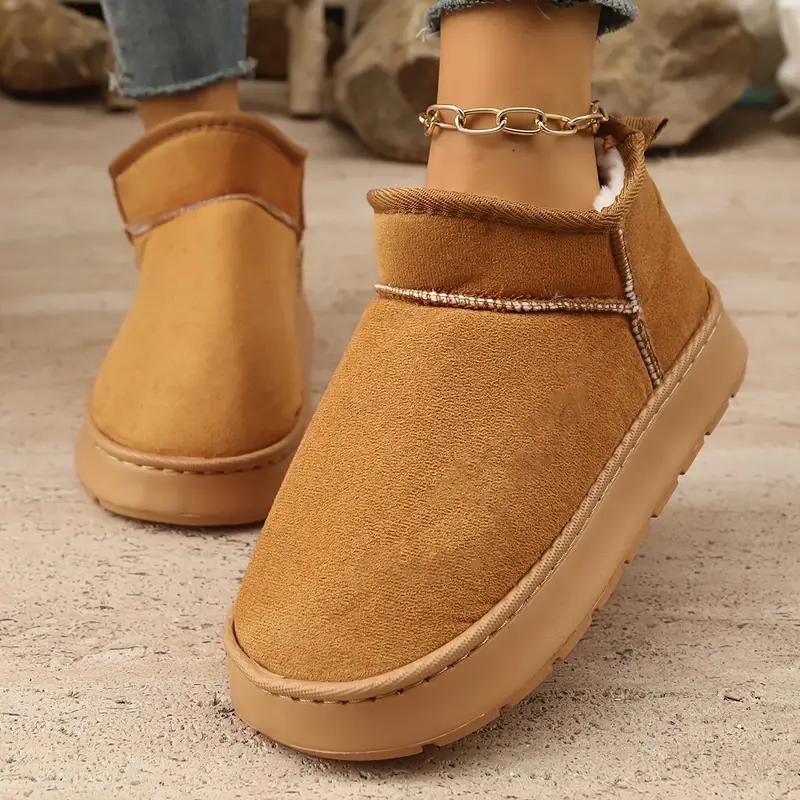 Women'S Winter Snow Boots, Casual Solid Color Slip-on Home Slippers, Warm Fabric Upper & Inner with EVA Sole, Indoor Outdoor Fashion Footwear