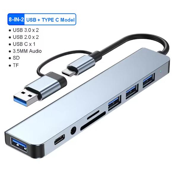 8 In 2 USB C HUB USB 3.0 Type C Docking Ststion 5Gbps High Speed Transmission USB Splitter Type C To USB OTG Adapter