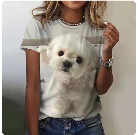 2024 New Women's T-Shirt Cute Puppy Pattern Printed Women's T-Shirt Extra Large Size T-Shirt Summer Ladies
