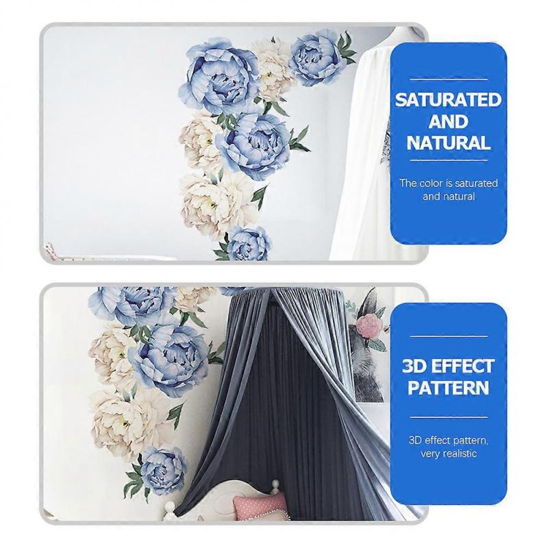 Rose Wall Decals Peony Rose Wall Sticker for Decor 1 Sheet in Blue