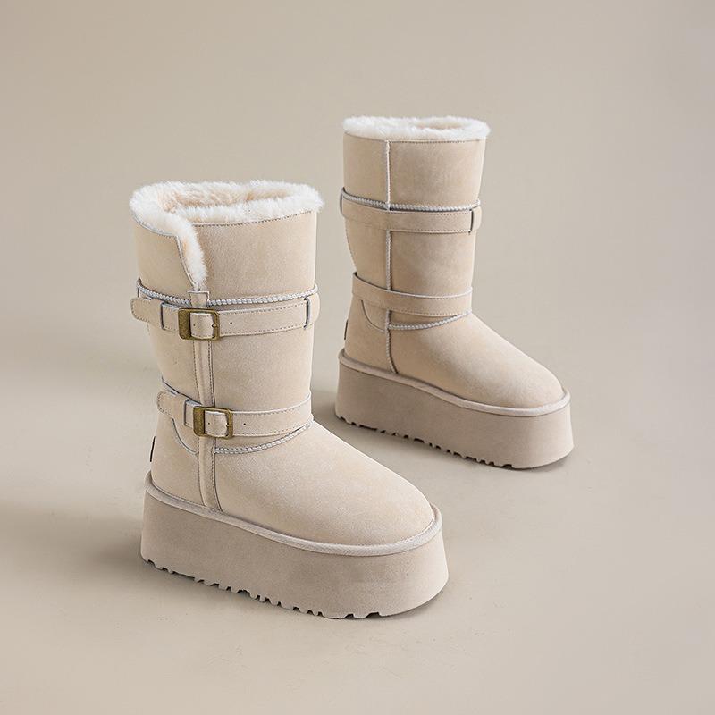 Winter New Cm Thick-soled Heightening Versatile Casual Waterproof Snow Boots Plush Warm Fluffy Shoes Women