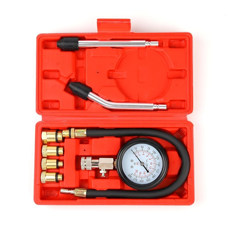 Compression Tester, 8Pcs Engine Compression Tester Kit Professional Petrol Gas Engine Cylinder Pressure Gauge 0-300 PSI Automotive Tool For