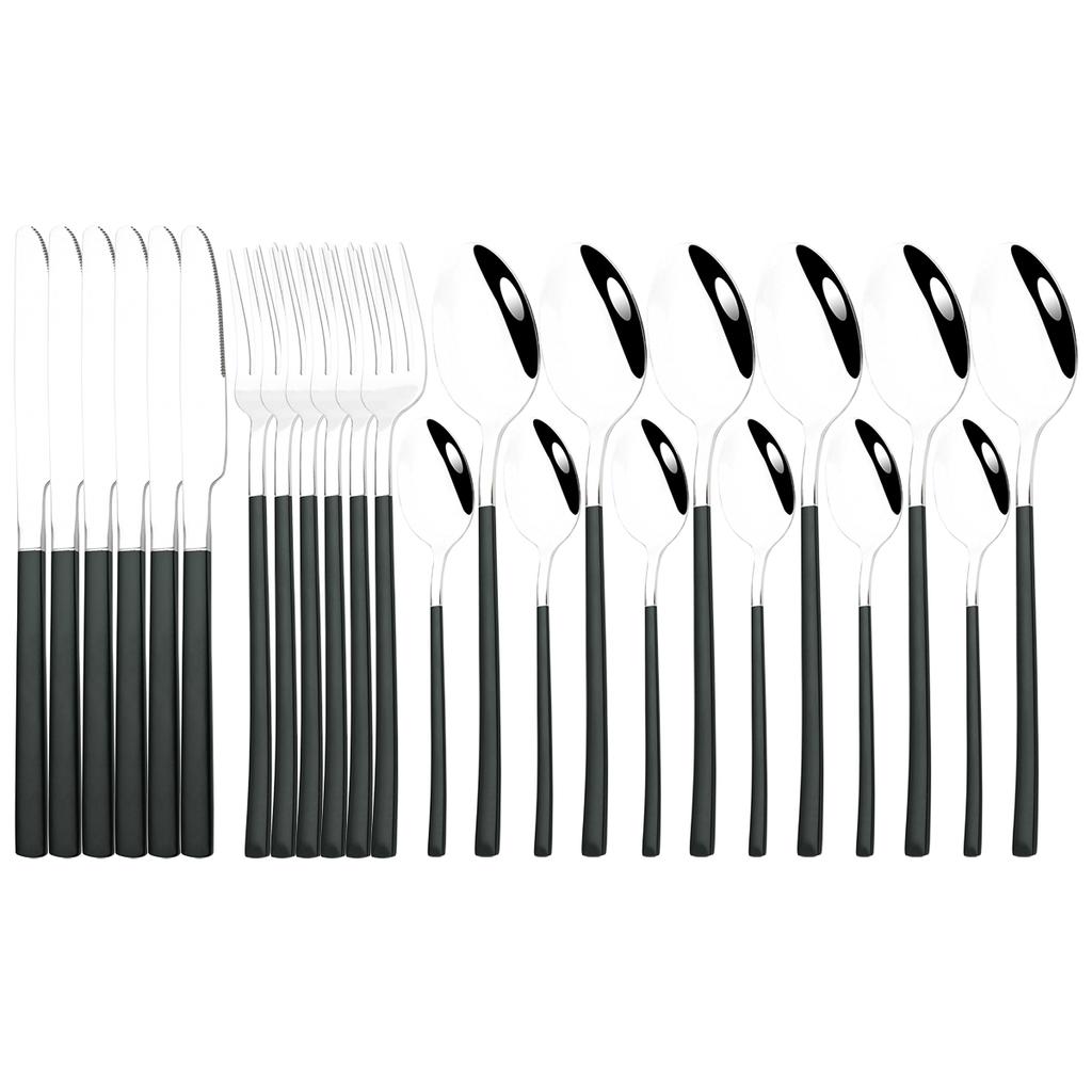24Pcs Cutlery Set Stainless Steel Dinnerware Knives Fork Spoon Dinner Tableware Party Kitchen Flatware Silverware Set