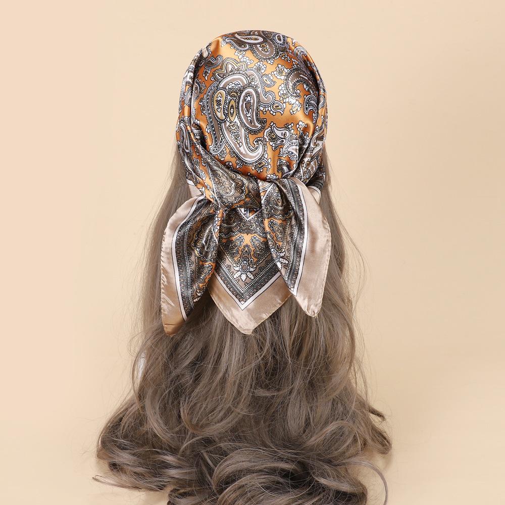 Imitation Silk Scarf Women's Headscarf, 61CM Small Size Square Scarf, Patterned Neck Scarf, Shawl, European and American Women's Scarf Wholesale