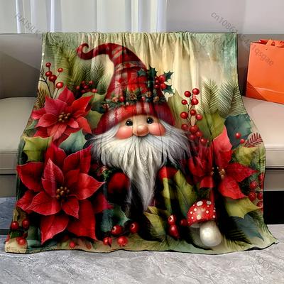 Christmas Elves and Flowers Blanket Warm Soft Fluffy Kids and Adults Sofa Bed Throw Blanket for Home Camping Holiday Gifts