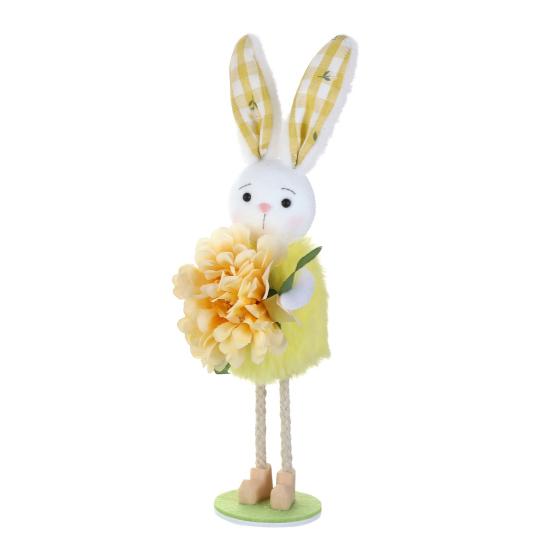 

Easter Standing Bunny Doll Cute Fabric Rabbit Figurine with Artificial Flower for Spring Home Shelf Table Decor жовтий