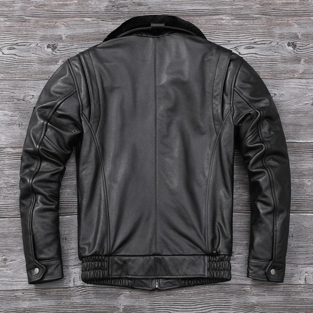 Chinese Size Men Leather Jacket Genuine Cow Leather Natural Fur Collar Flight Jackets Mens Cowhide Coats Winter Air Force Clothes