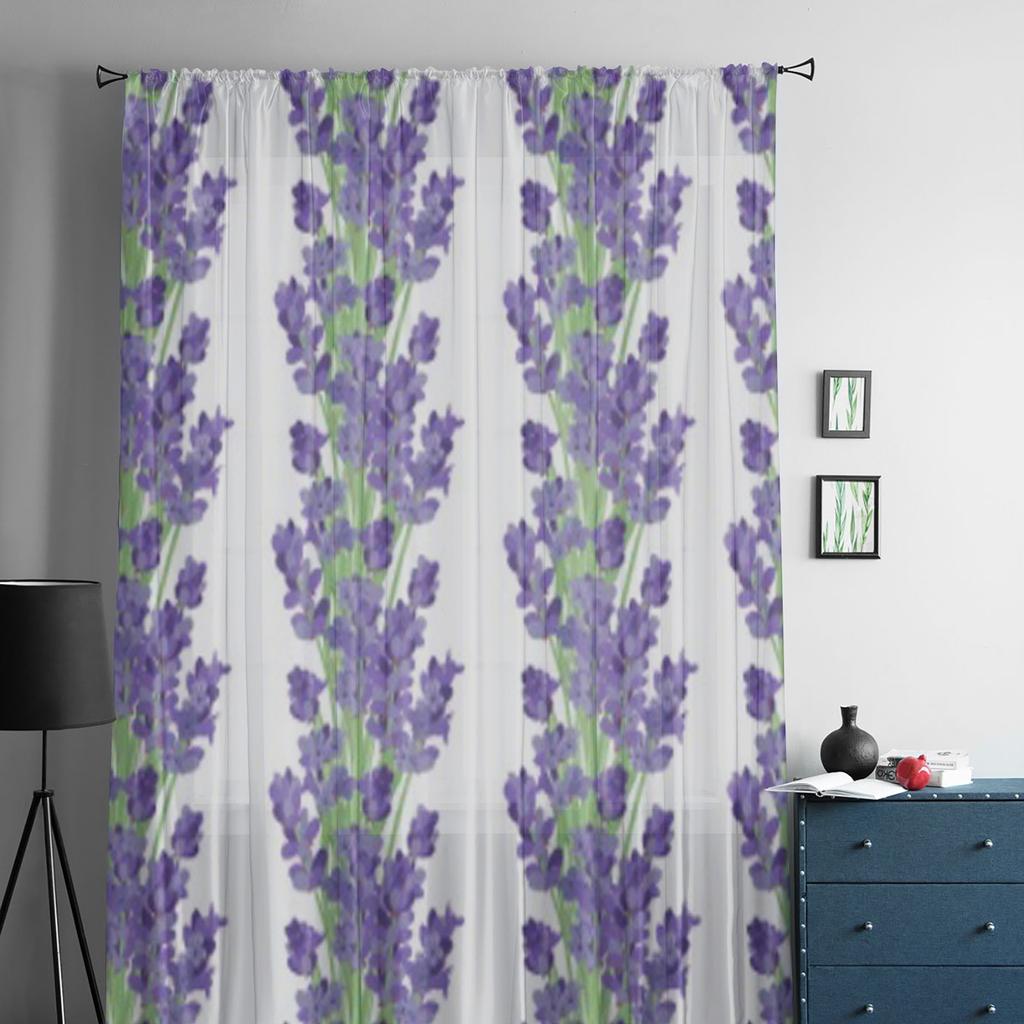 Lavender Flowers Luxurious Chiffon Sheer Curtains for Living Room Bedroom Decoration Window Voiles Tulle Curtain
