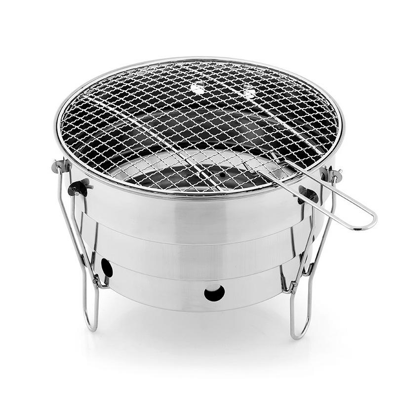Outdoor Camping Portable Foldable Stainless Steel BBQ Charcoal Grill Fishing Picnic Mini Folding Barbecue Stove (Silver,30x18.3cm)