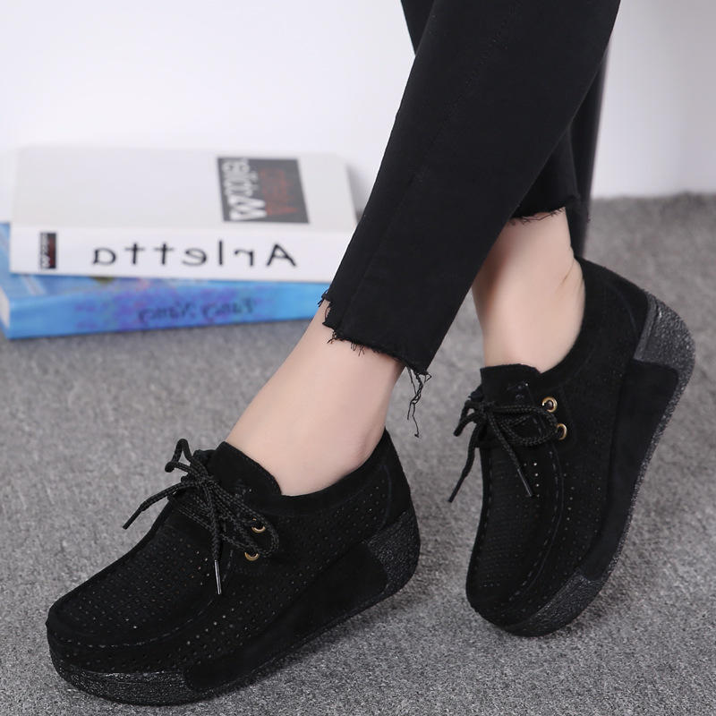 Eleganti Scarpe Casual da Donna in Macramè con Zeppa alla Moda Scarpe con Plateau Vera Pelle Scarpe da Mamma Mocassini da Passeggio
