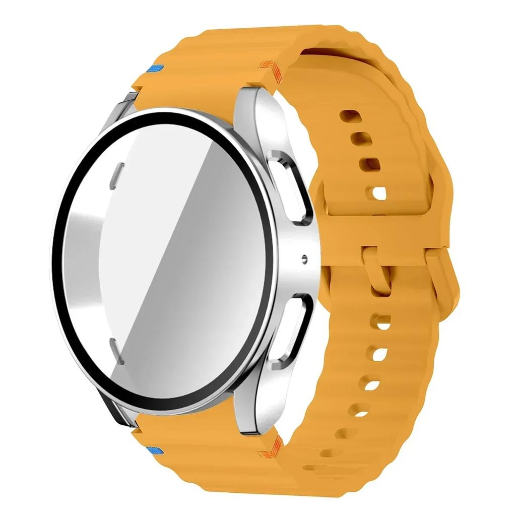 Pouzdro+Řemínek pro Samsung Galaxy Watch 7 6 5 4 40mm 44mm Silikonový Náramek Pásek Tvrzené Sklo Ochranná Fólie na Displej Nárazník Kryt