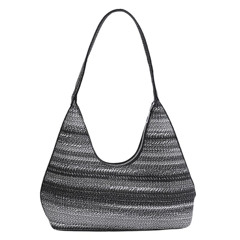 

Straw large-capacity bag women s summer new high-end fashion commuter tote bag versatile shoulder bag чёрный