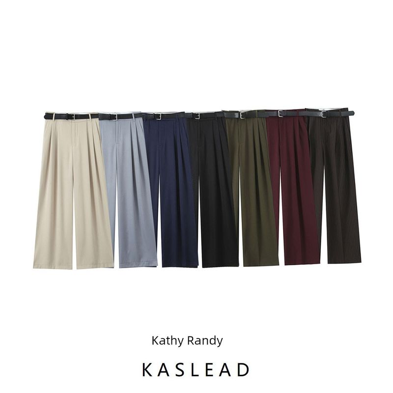 Kaslead New Arrival Women's Clothing Fashion Style Fashion Minimalist Multicolor with Belt Double Pleated Pants 4661405