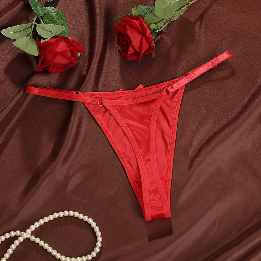 Low Waist Sheer Satin Bow Thong G Strings Romantic T Panties T-Back Brocade Briefs Women  Home
