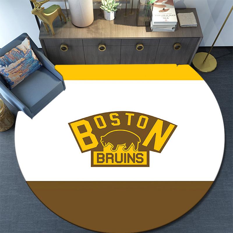 Boston Bruins Round Area Rug,Carpet Rug for Living Room Bedroom Sofa Playroom Decor,Non-slip Floor Mat