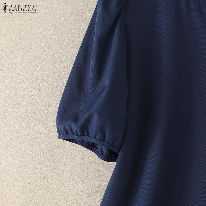 ZANZEA Lässige Bluse mit Rundhalsausschnitt, einfarbig, locker und kurzärmelig für Damen