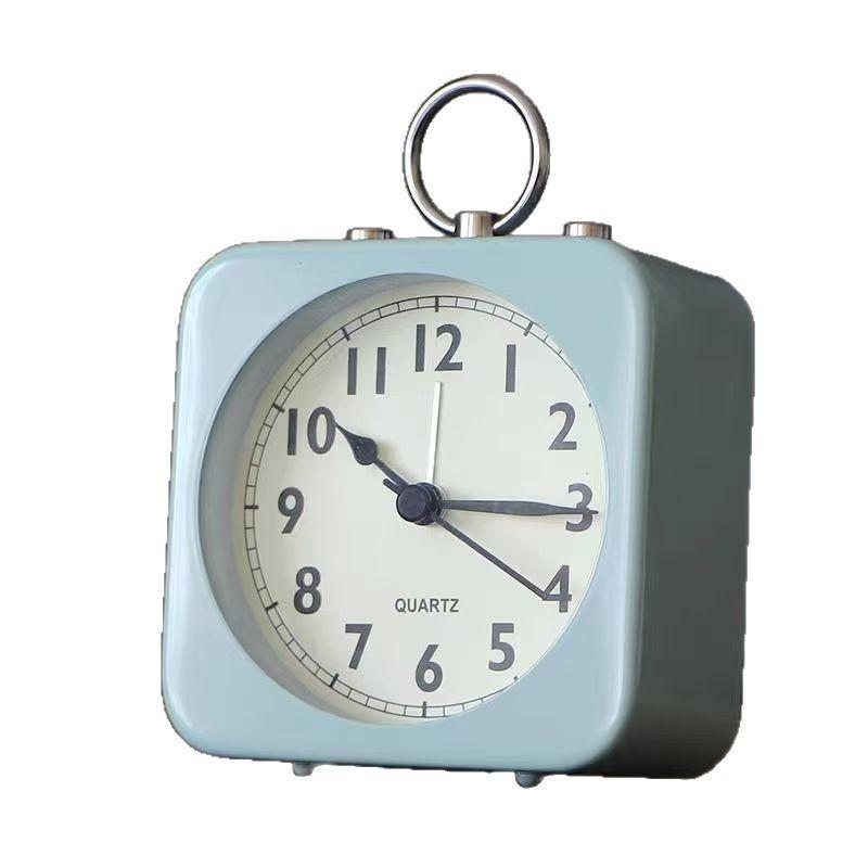 Fashionable Simple Metal Retro Small Alarm Student Clock Bedroom Bedside Mute Alarm Clock Can Be Hung or Placed Alarm Clock