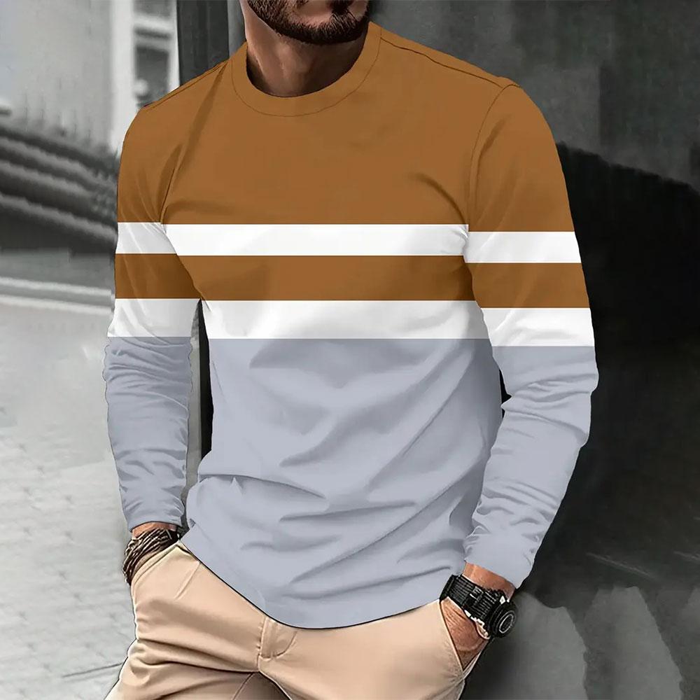 Men's Large Size Loose 3d Color T-shirt Autumn New Fashion Round Neck Long Sleeve Tshirt Men Street Daily Casual Sports Shirt