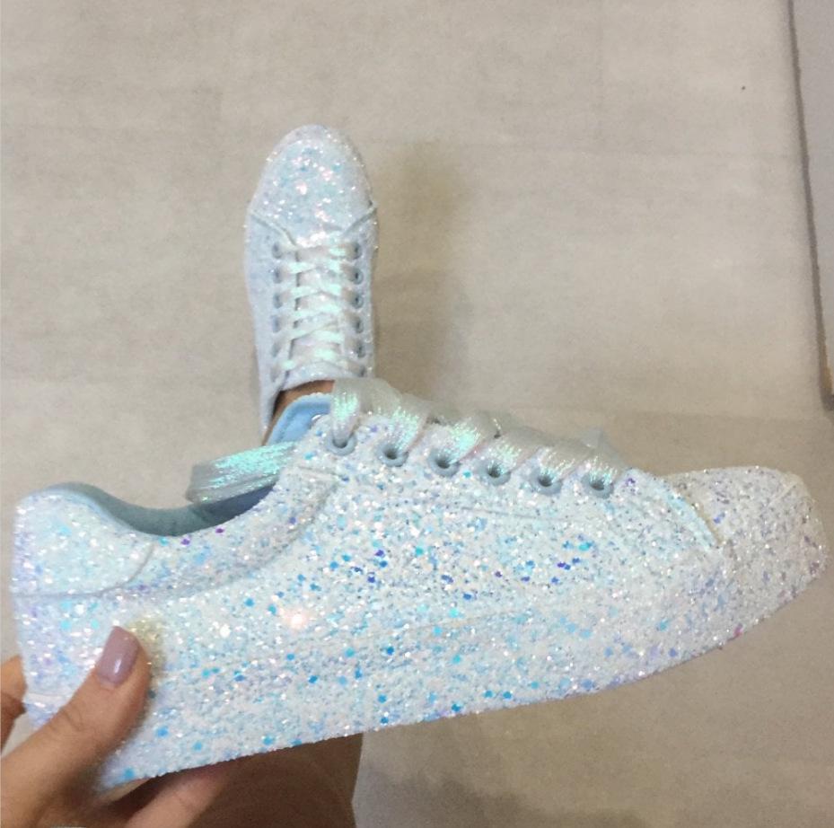 Herbst Glänzende Schnürschuhe für Damen mit Pailletten - Große Größen verfügbar