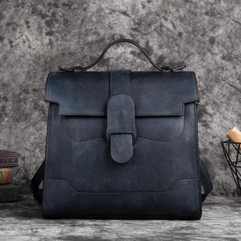 Johnature Retro ekte skinn dameveske Håndmalt håndveske Myk kuskinn Vesker med stor kapasitet