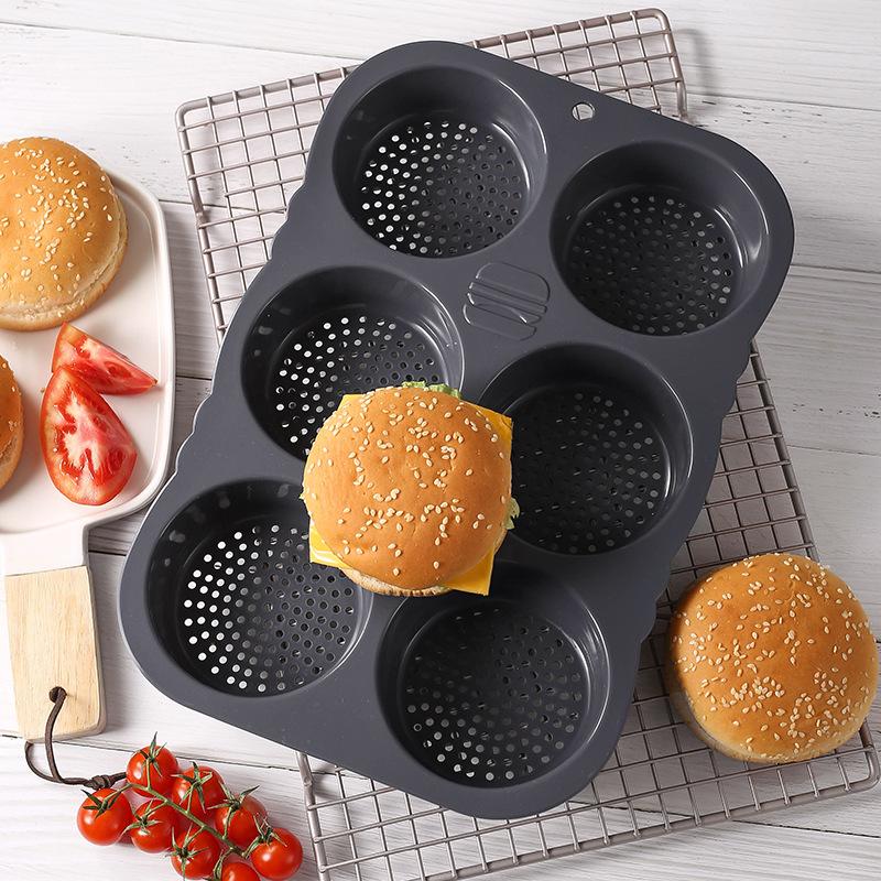 Food Grade Silicone, Hamburger Mold, 6-hole, French Bread Mold, Easy To Demold, Kitchen Baking Tool