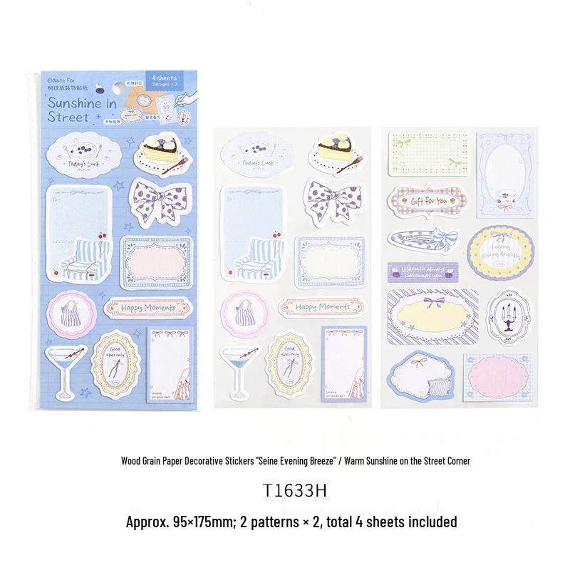 Evening Breeze Seine Series: Tree Grain Die-Cut Decorative Stickers - 4 Sheets for Journals