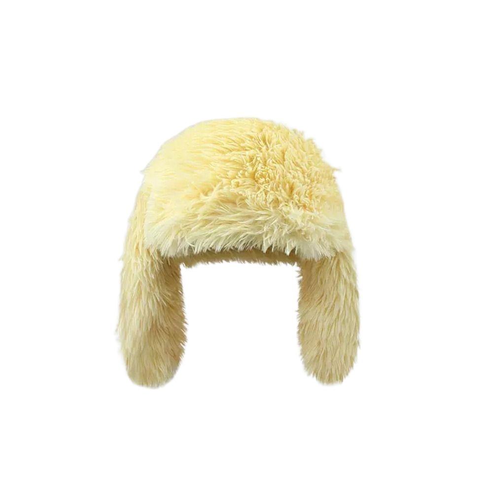 

Ветрозащитная шапка-бини с кроличьими ушками, шапка с защитой ушей в виде кролика, повседневная плюшевая шапка-пуловер, универсальная жёлтый