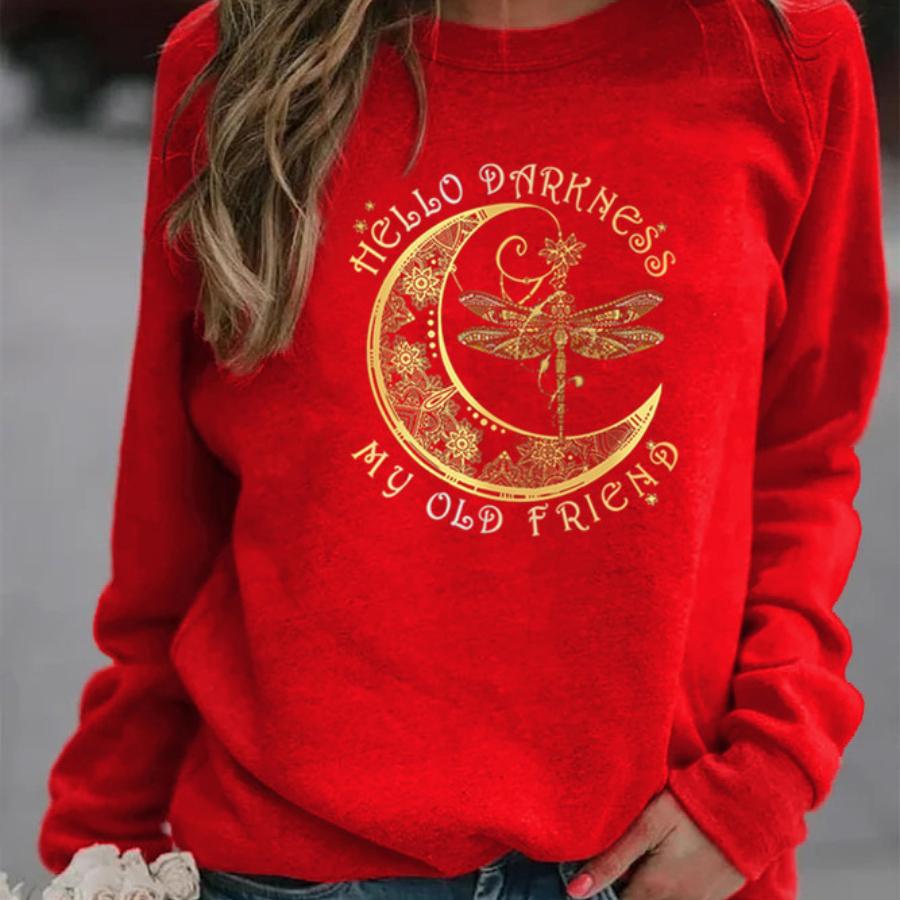 Libellenprint Herbst und Winter Neu Lockerer Kapuzenpullover mit Rundhalsausschnitt 6937