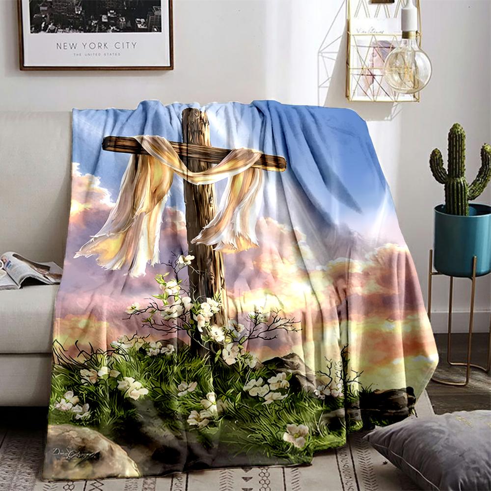Easter Cross with White Cloth DesignFlannel blanket for bedroom, living room, sofa, and nap
